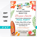 fully editable graduation pool party invitation tropical hawaiian themed luau graduation invitation